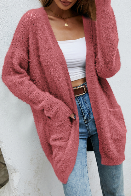 Suéter casual con bolsillos y parches sólidos