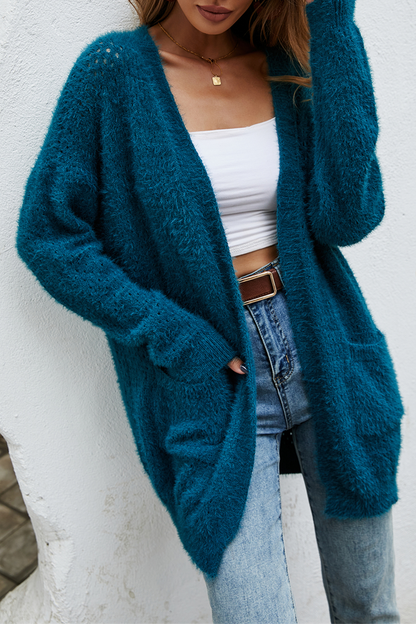 Suéter casual con bolsillos y parches sólidos