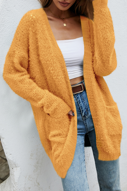 Suéter casual con bolsillos y parches sólidos