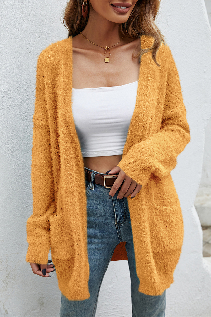 Suéter casual con bolsillos y parches sólidos