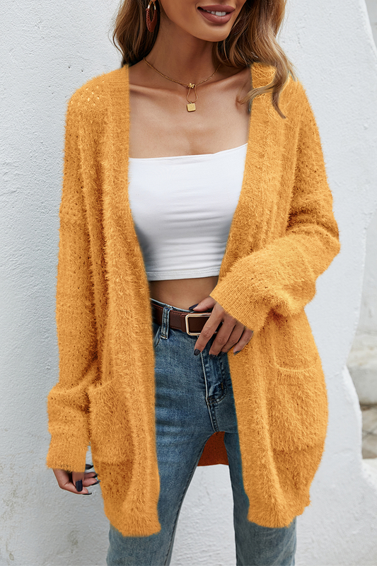 Suéter casual con bolsillos y parches sólidos