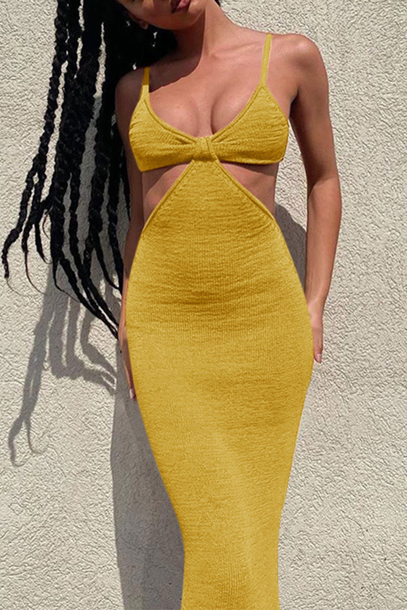 Elegante vestido de noche liso con abertura en la espalda y escote en V