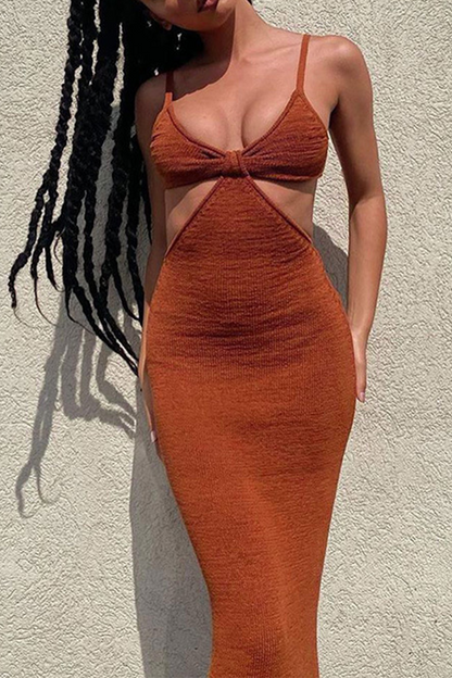 Elegante vestido de noche liso con abertura en la espalda y escote en V