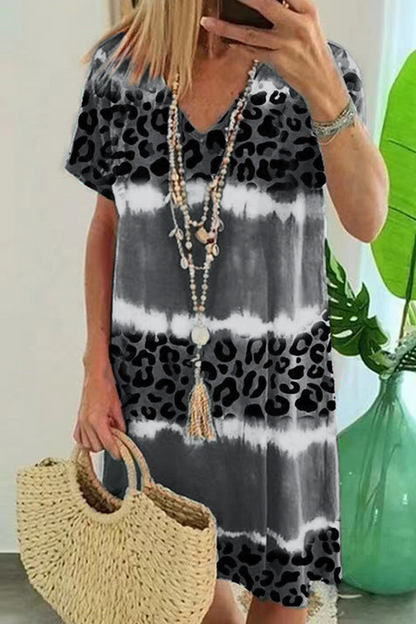 Vestidos de cuello en V con abertura y teñido anudado de leopardo (5 colores)