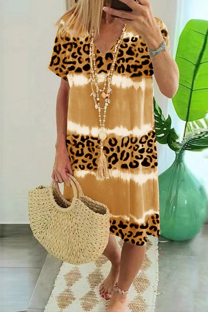 Vestidos de cuello en V con abertura y teñido anudado de leopardo (5 colores)