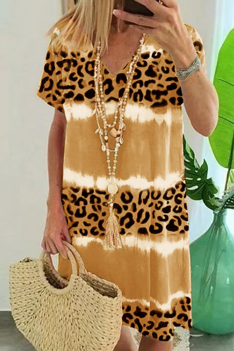 Vestidos de cuello en V con abertura y teñido anudado de leopardo (5 colores)