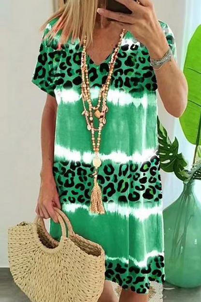 Vestidos de cuello en V con abertura y teñido anudado de leopardo (5 colores)