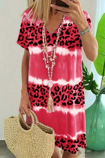 Vestidos de cuello en V con abertura y teñido anudado de leopardo (5 colores)