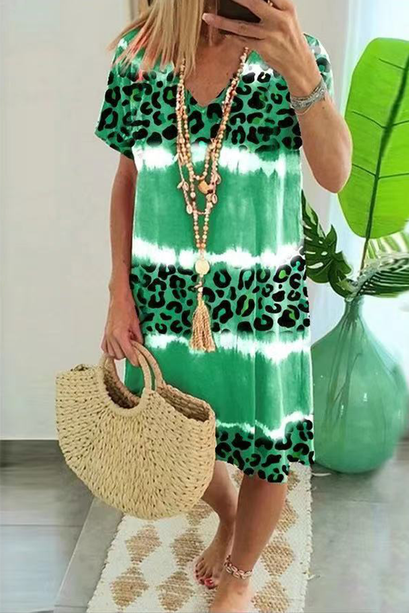 Vestidos de cuello en V con abertura y teñido anudado de leopardo (5 colores)