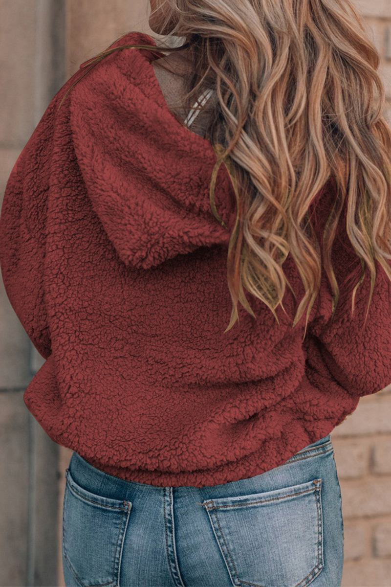 Casual Solid Pocket Zipper Hooded Collar Tops