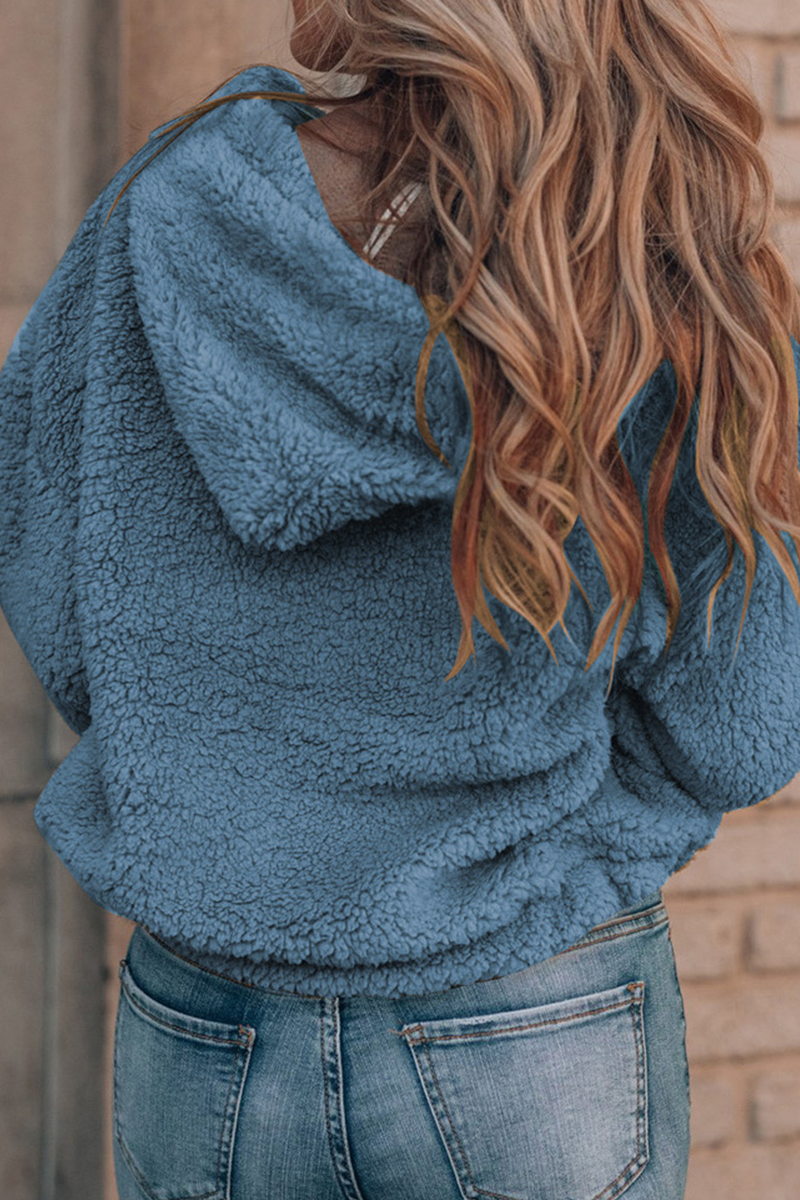 Casual Solid Pocket Zipper Hooded Collar Tops