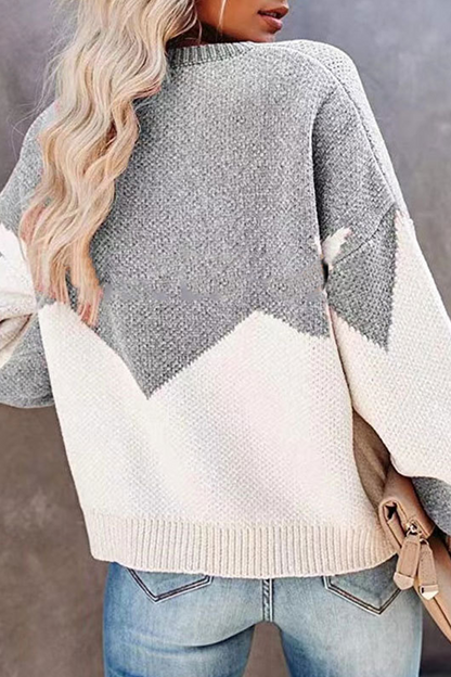 Casual Geometric  Contrast O Neck Tops Sweater