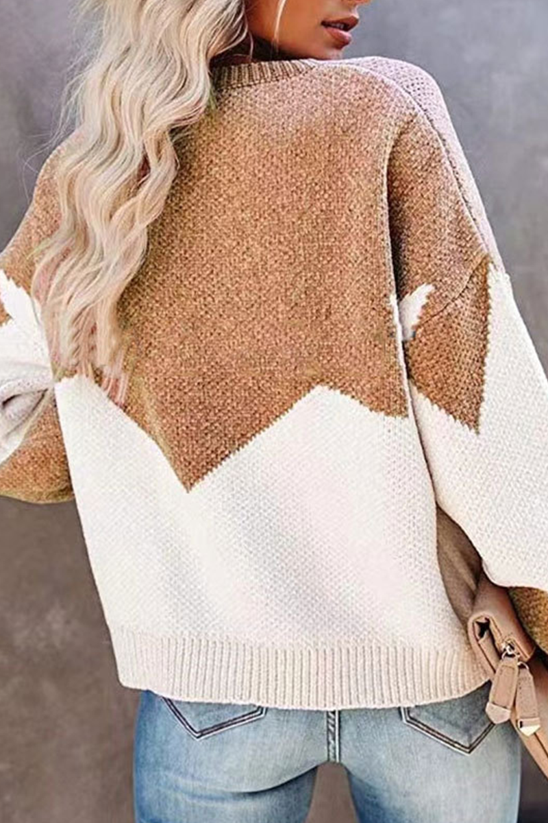 Casual Geometric  Contrast O Neck Tops Sweater