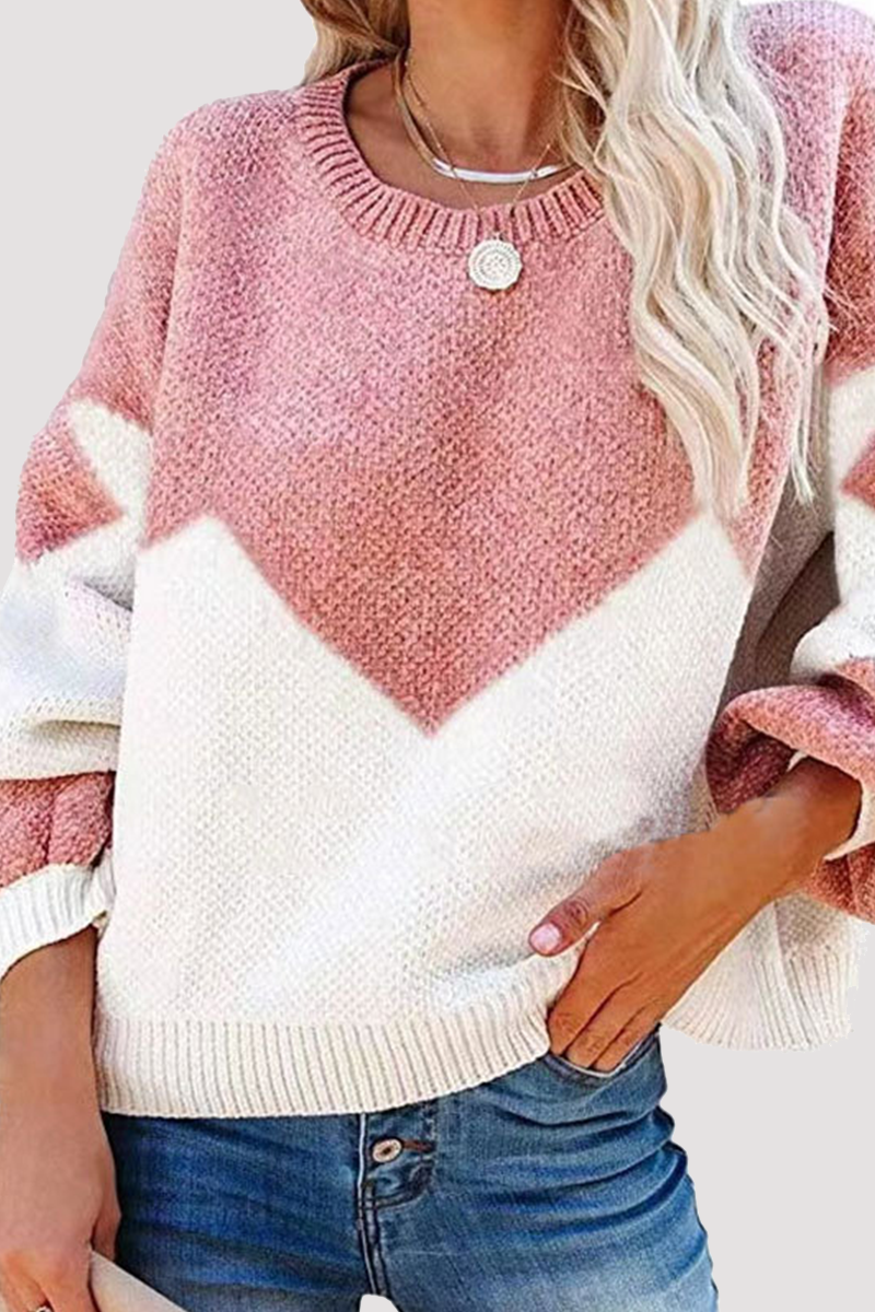 Casual Geometric  Contrast O Neck Tops Sweater