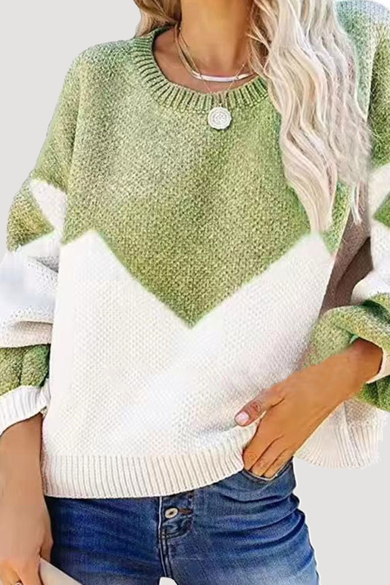 Casual Geometric  Contrast O Neck Tops Sweater