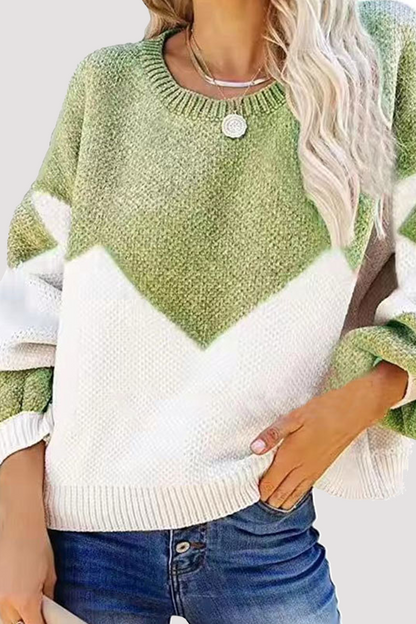 Casual Geometric  Contrast O Neck Tops Sweater