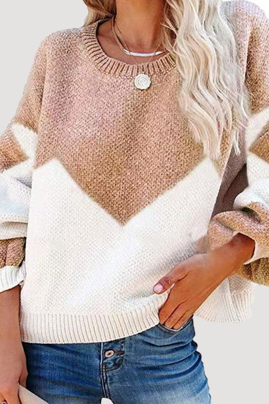 Casual Geometric  Contrast O Neck Tops Sweater