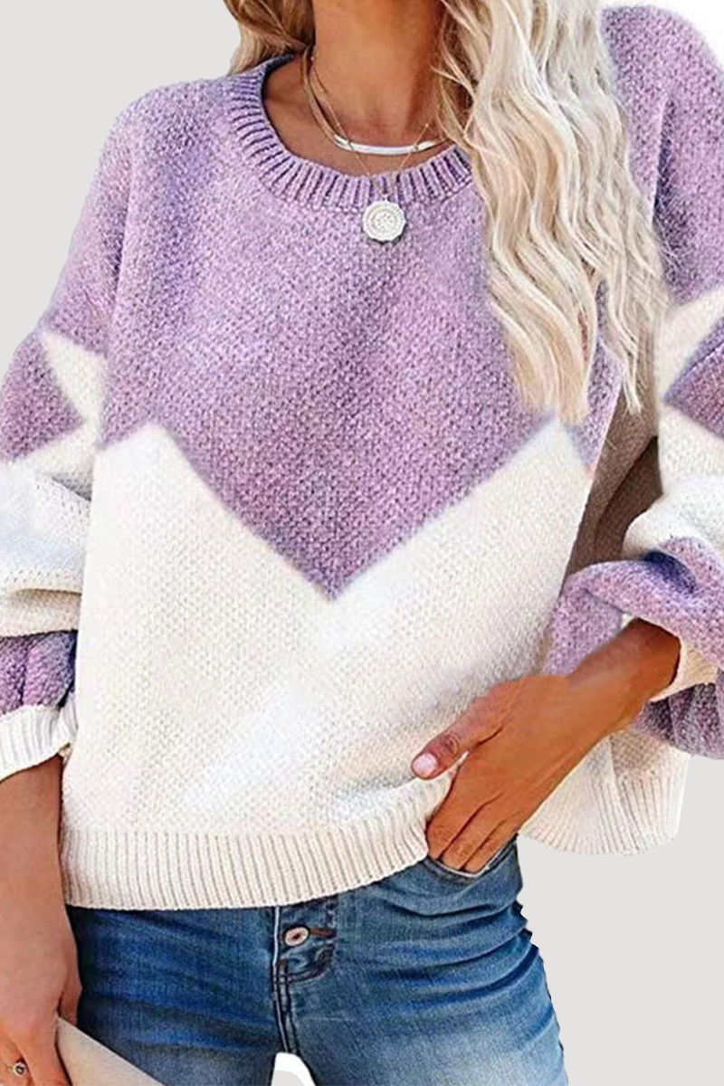 Casual Geometric  Contrast O Neck Tops Sweater