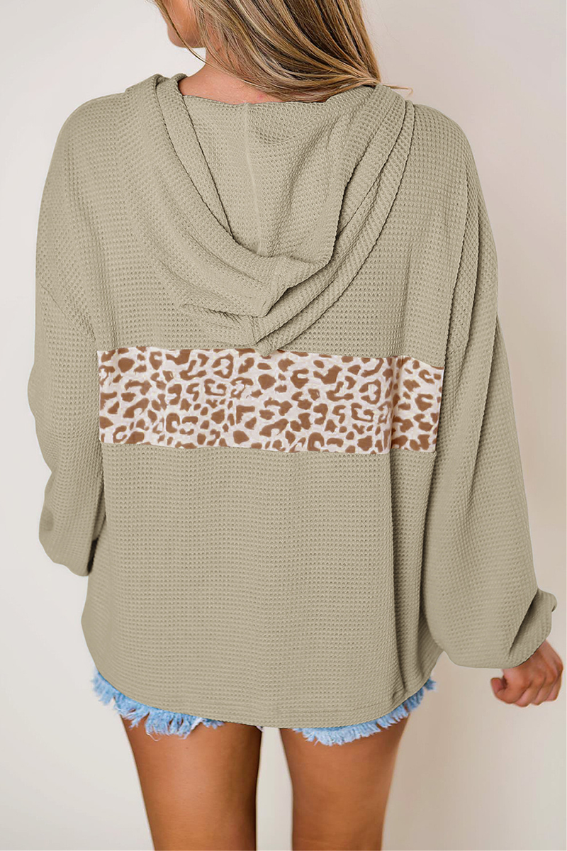 Casual Print Pocket Zipper Hooded Collar Tops