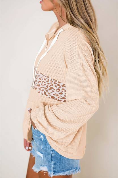 Casual Print Pocket Zipper Hooded Collar Tops