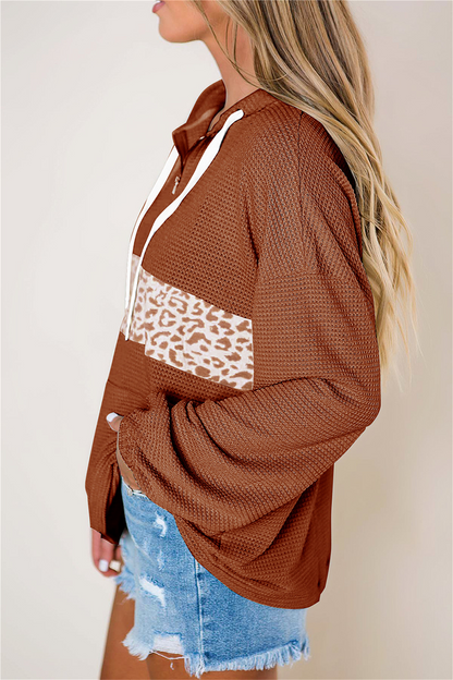 Casual Print Pocket Zipper Hooded Collar Tops