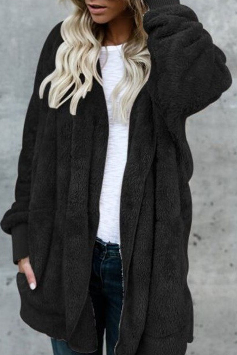 Prendas de abrigo informales de moda con cuello y capucha, unicolores y divididos (12 colores)