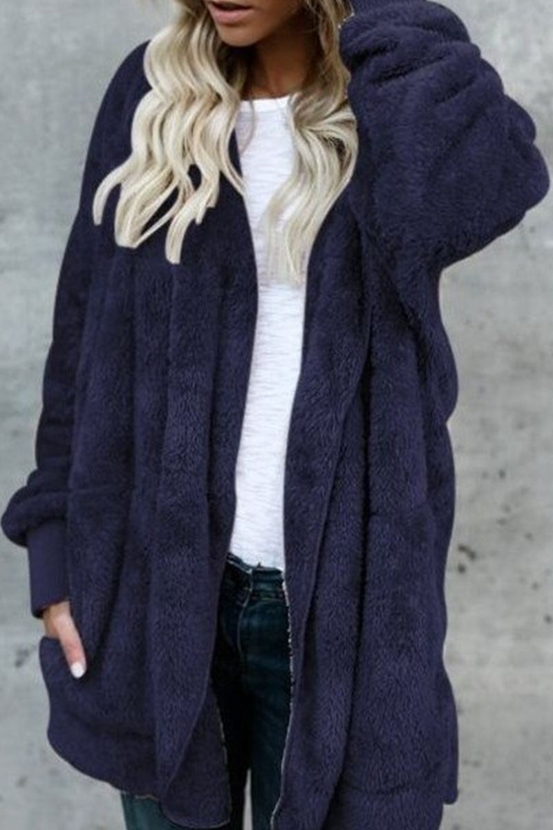 Prendas de abrigo informales de moda con cuello y capucha, unicolores y divididos (12 colores)