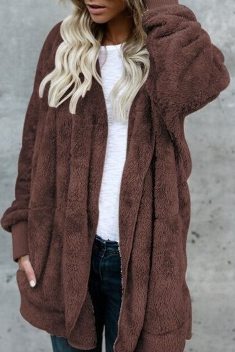 Prendas de abrigo informales de moda con cuello y capucha, unicolores y divididos (12 colores)