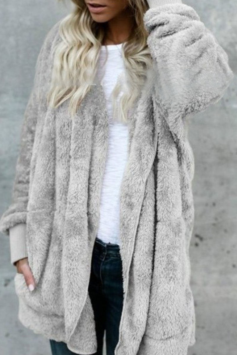 Prendas de abrigo informales de moda con cuello y capucha, unicolores y divididos (12 colores)