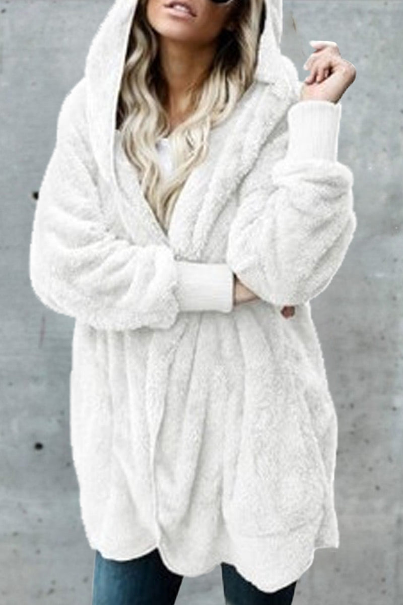 Prendas de abrigo informales de moda con cuello y capucha, unicolores y divididos (12 colores)