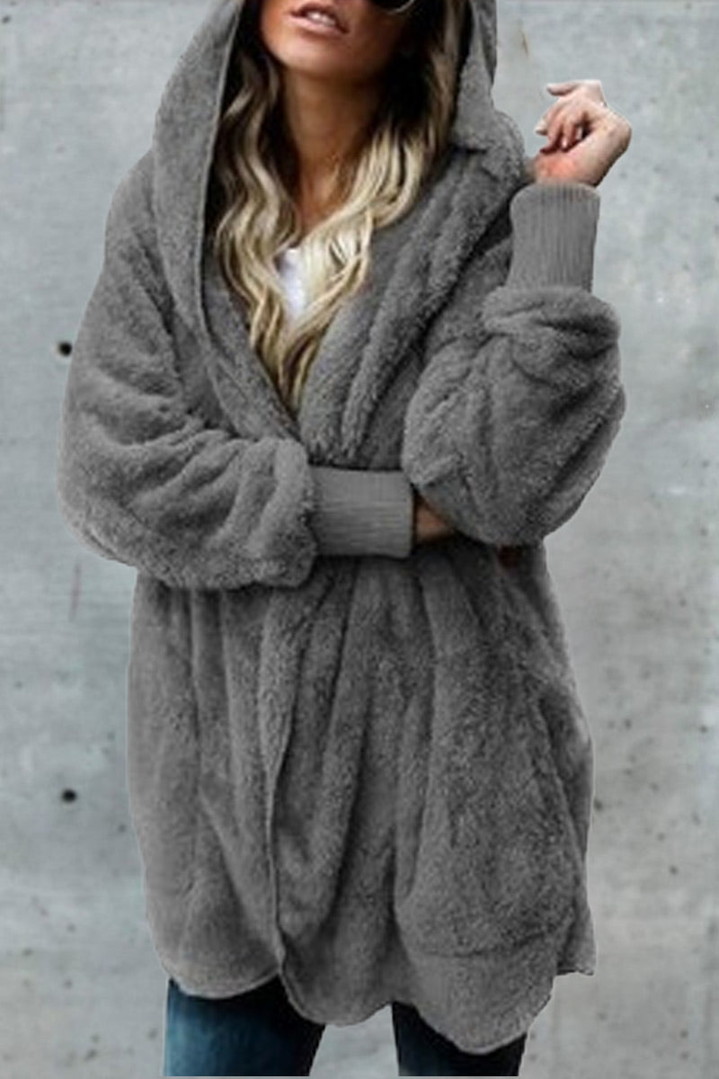 Prendas de abrigo informales de moda con cuello y capucha, unicolores y divididos (12 colores)