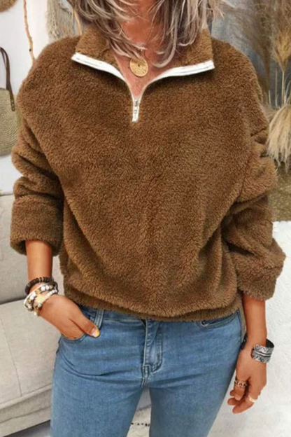 Casual Solid Split Joint Zipper Zipper Collar Tops