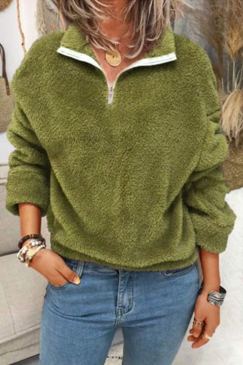 Casual Solid Split Joint Zipper Zipper Collar Tops