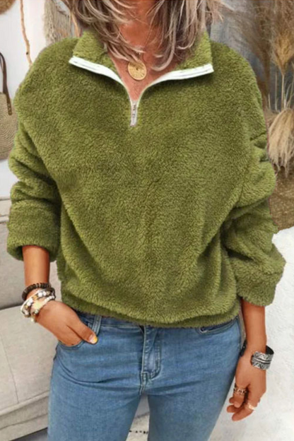 Casual Solid Split Joint Zipper Zipper Collar Tops