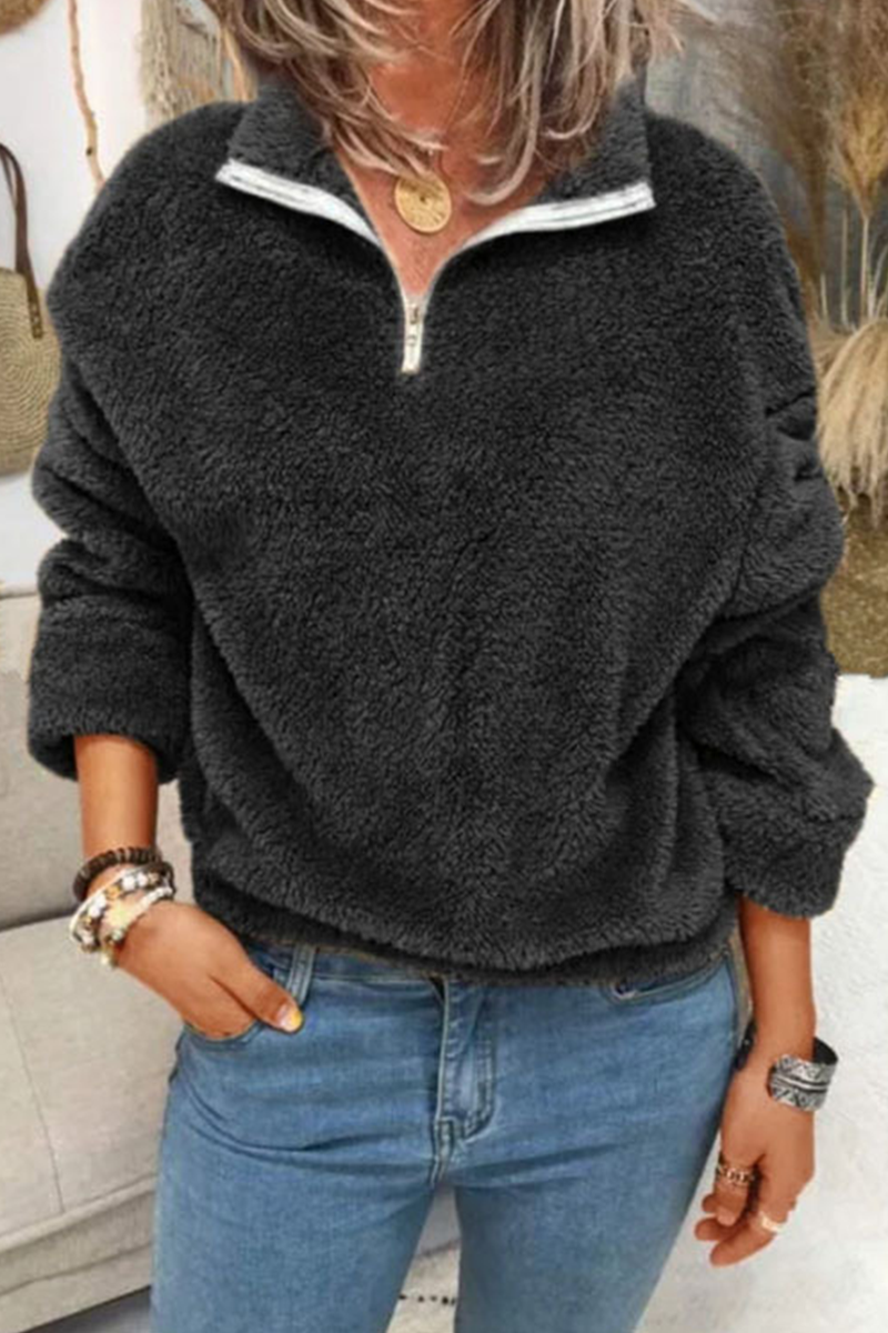 Casual Solid Split Joint Zipper Zipper Collar Tops