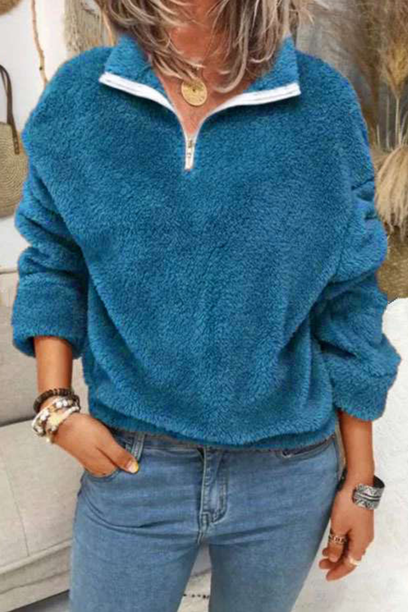 Casual Solid Split Joint Zipper Zipper Collar Tops