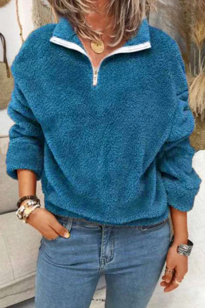 Casual Solid Split Joint Zipper Zipper Collar Tops