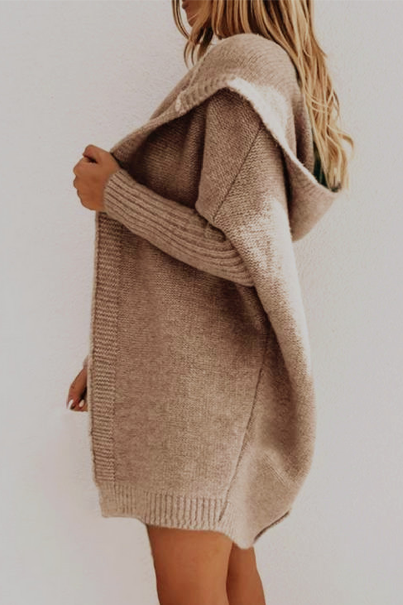 Casual Solid Patchwork Hooded Collar Tops Sweater