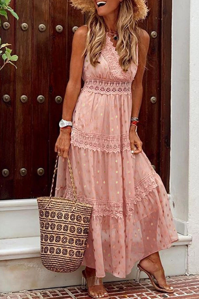 Fashion Solid Patchwork V Neck Cake Skirt Dresses(5 Colors)