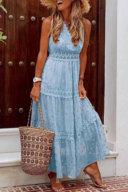 Fashion Solid Patchwork V Neck Cake Skirt Dresses(5 Colors)