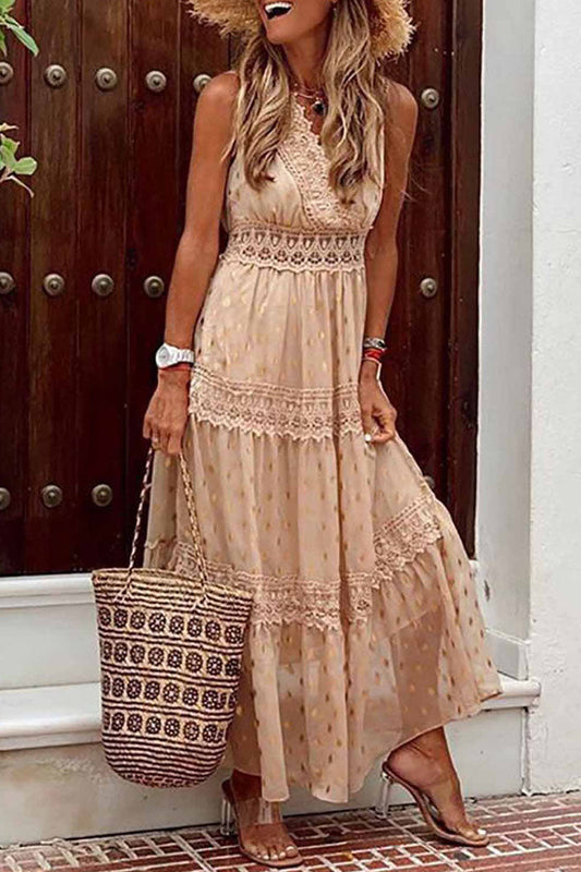 Fashion Solid Patchwork V Neck Cake Skirt Dresses(5 Colors)