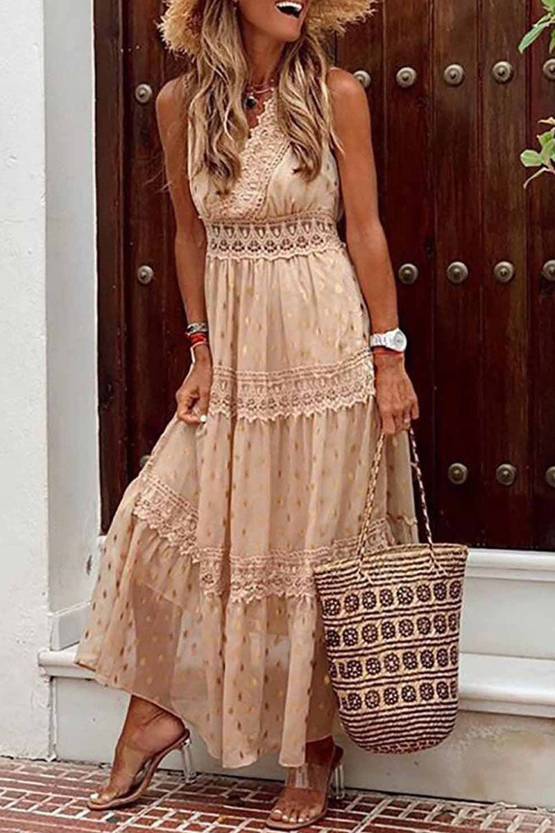 Fashion Solid Patchwork V Neck Cake Skirt Dresses(5 Colors)