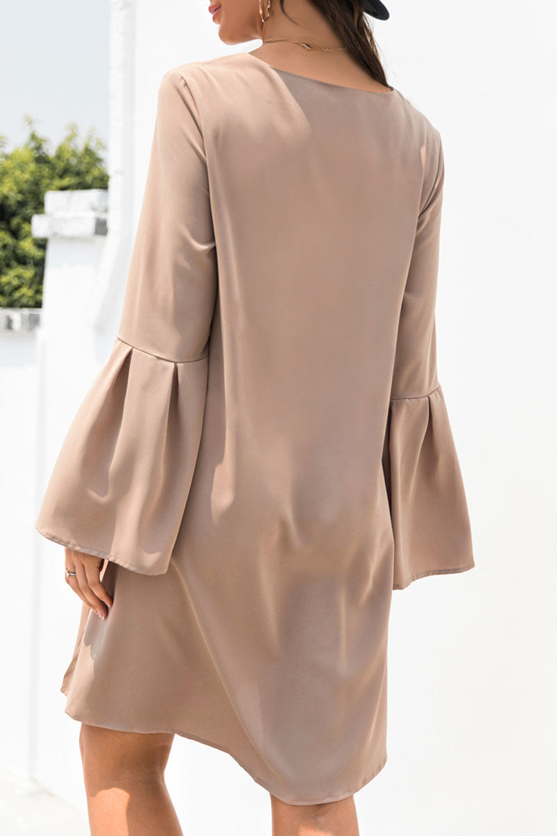 Vestidos casuales de patchwork liso con escote en V y corte A (3 colores)