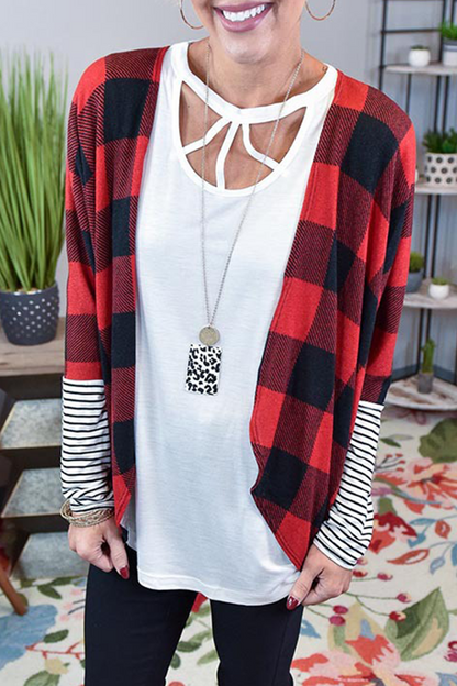 Tops casuales de cuadros a rayas con patchwork en contraste