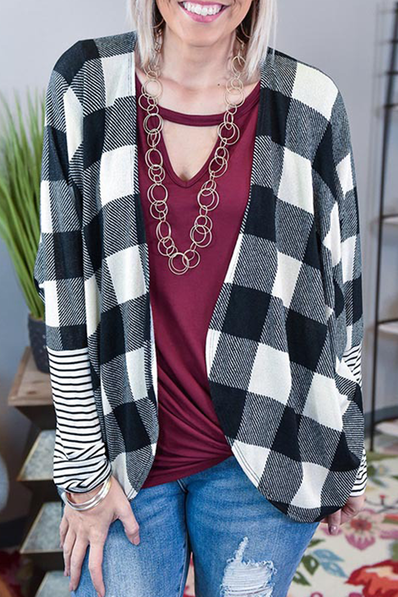 Tops casuales de cuadros a rayas con patchwork en contraste
