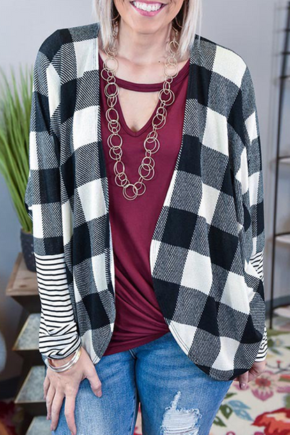 Tops casuales de cuadros a rayas con patchwork en contraste