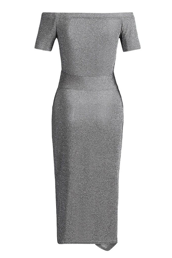 Elegante vestido de falda cruzada con hombros descubiertos, lentejuelas y abertura sólida (3 colores £©)