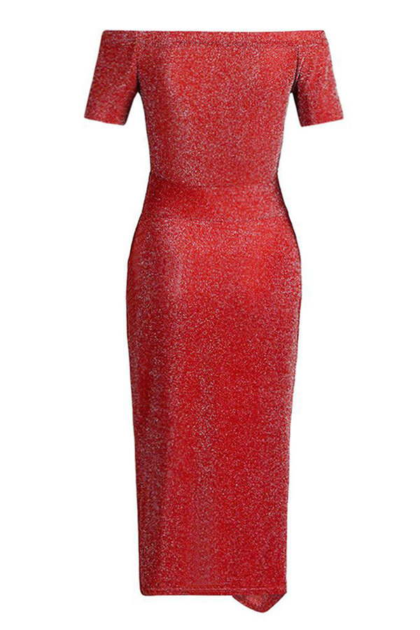 Elegante vestido de falda cruzada con hombros descubiertos, lentejuelas y abertura sólida (3 colores £©)