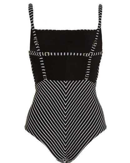 Striped Backless One Piece Swimsuit