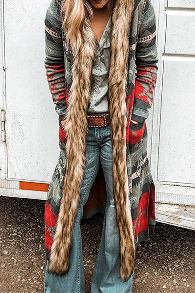 Prendas de abrigo informales con capucha, cuello y bolsillos de patchwork con estampado urbano (4 colores)